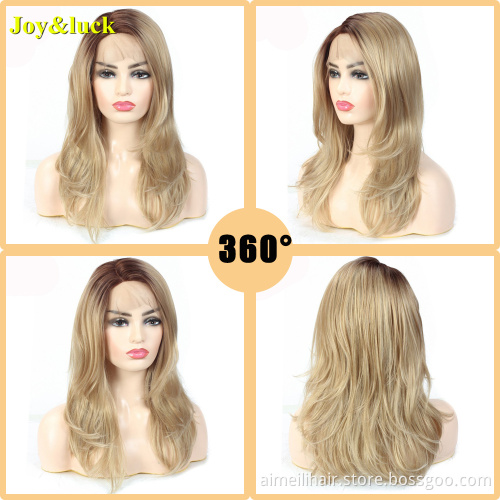 Wholesale Lacefront Wig For Women Mid-length Side Part Ladies Lace Front Synthetic Wig Brown Ombre Blond Natural Straight Hair